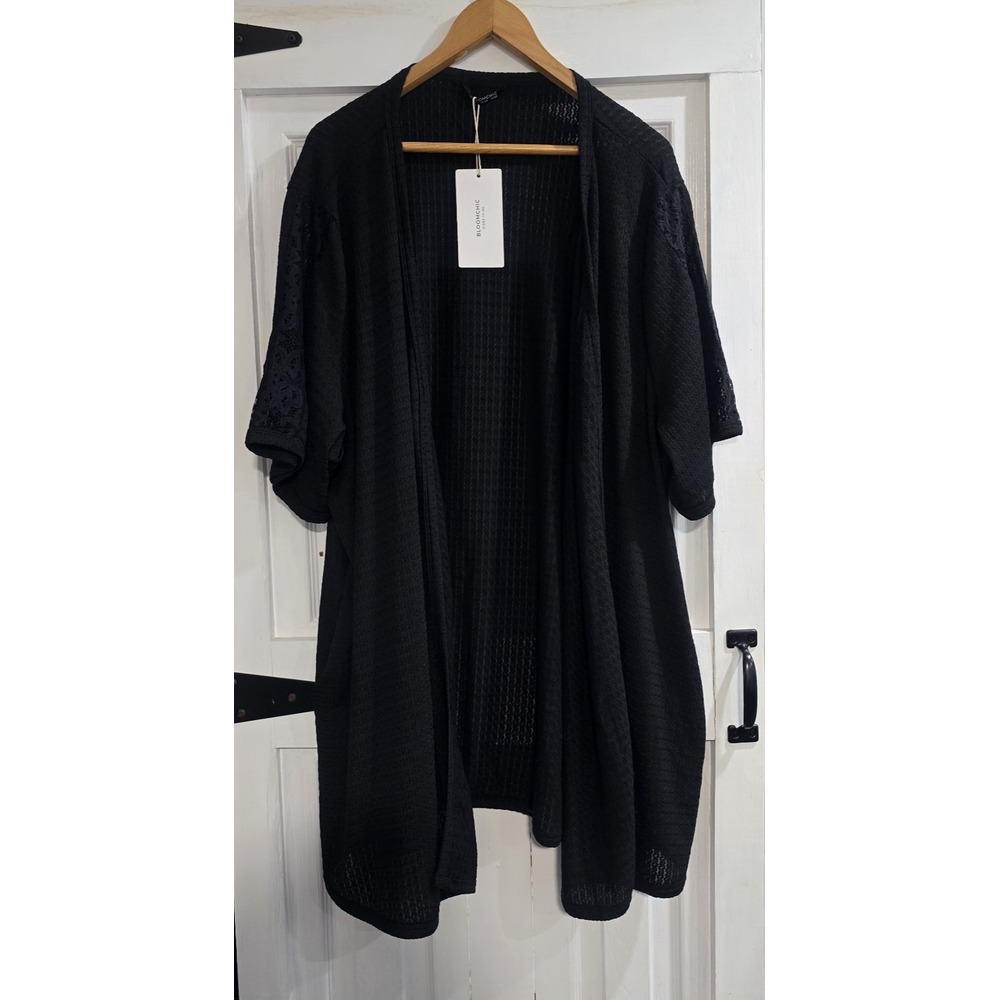 Bloomchic Womens Black Lace Embroidered Kimono Swimsuit Cover Up 28 Festival - Picture 2 of 15